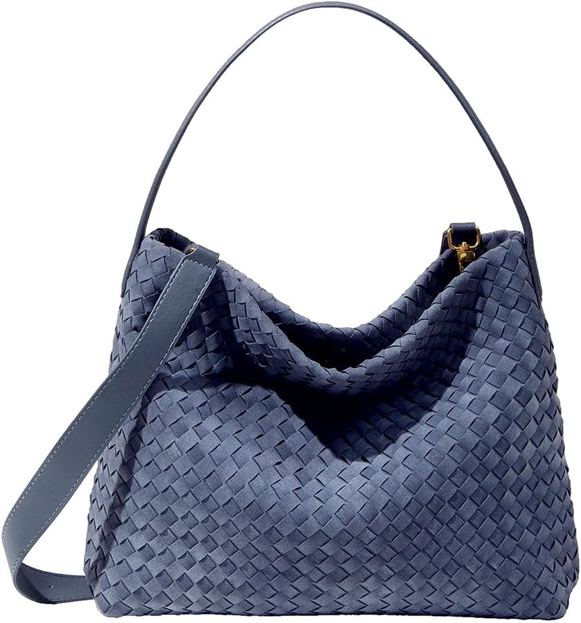 Faux Suede Woven Tote Bag for Women, Large Hobo Shoulder Purse | Amazon (US)
