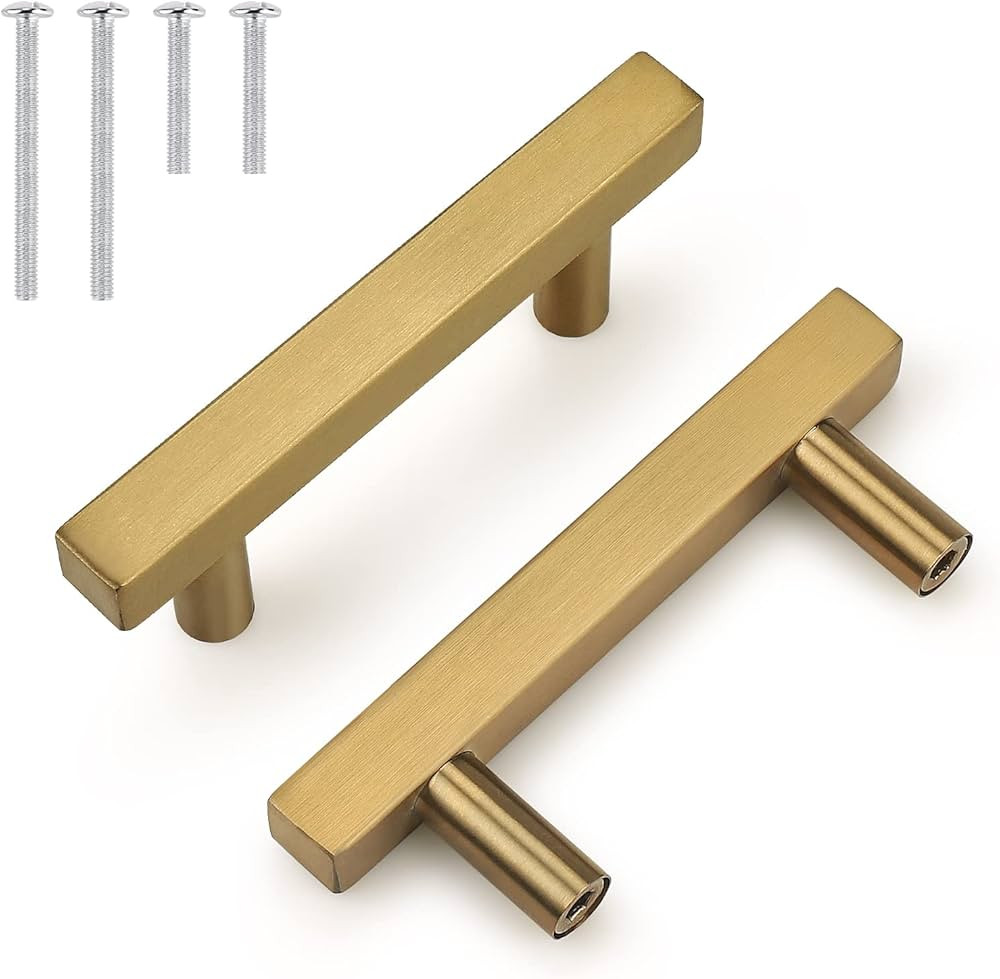 Probrico Cabinet Handles-Pack of 5 Gold 2-1/2inch (64mm) Hole Centers Square T Bar Kitchen Cabine... | Amazon (US)
