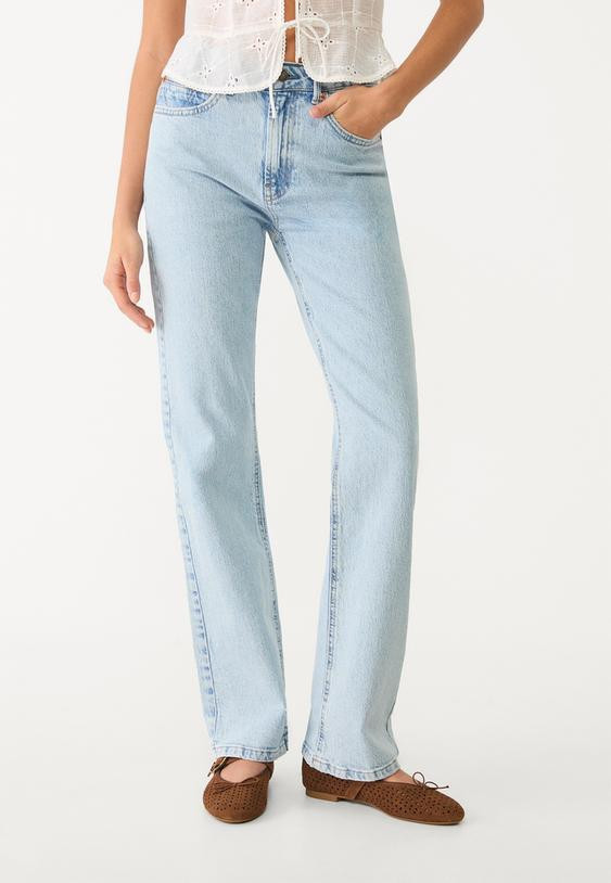 D98 straight-leg vintage effect jeans - Women's Jeans | Stradivarius United Kingdom | Stradivarius (UK)