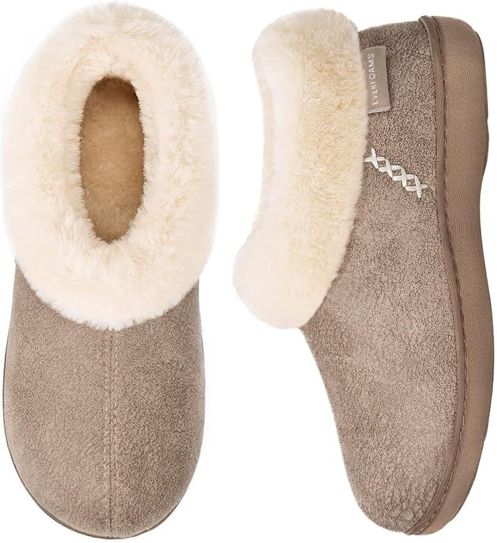 EverFoams Women's Micro Suede Cozy Memory Foam Winter Slippers with Fuzzy Faux Fur Collar and Ind... | Amazon (US)