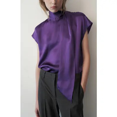 MANGO Silk Turtleneck Top in Violet at Nordstrom, Size 4 | Nordstrom