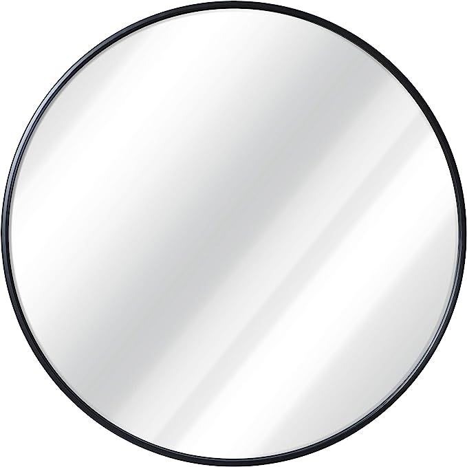 Black Round Wall Mirror - 24 Inch Large Round Mirror, Rustic Accent Mirror For Bathroom, Entry, D... | Amazon (US)