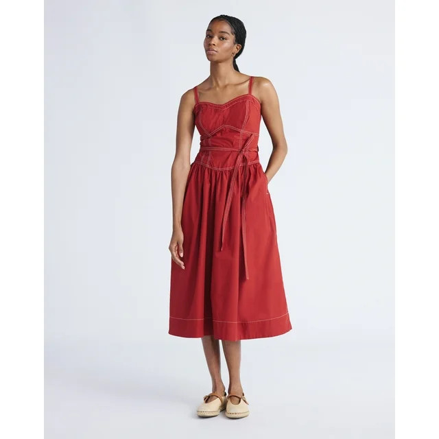 Free Assembly Women's and Women's Plus Sweetheart Belted Cotton Utility Midi Dress, Sizes XS-4X | Walmart (US)