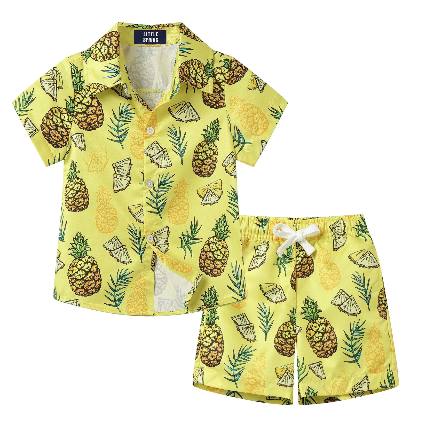 LittleSpring Big Boys Hawaiian Shirt and Shorts Sets Button Down Short Sleeve Summer Outfits Yell... | Walmart (US)