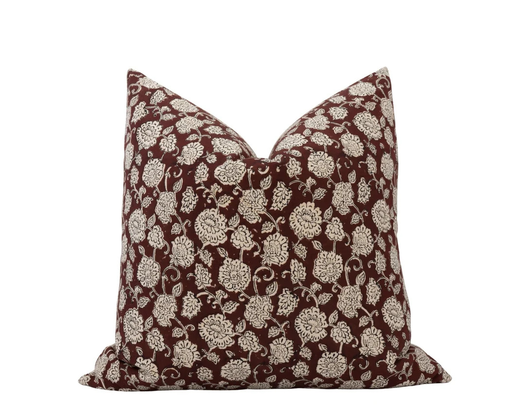 VERA  Dark Burgundy Block Print Pillow Cover Burgundy Floral - Etsy | Etsy (US)