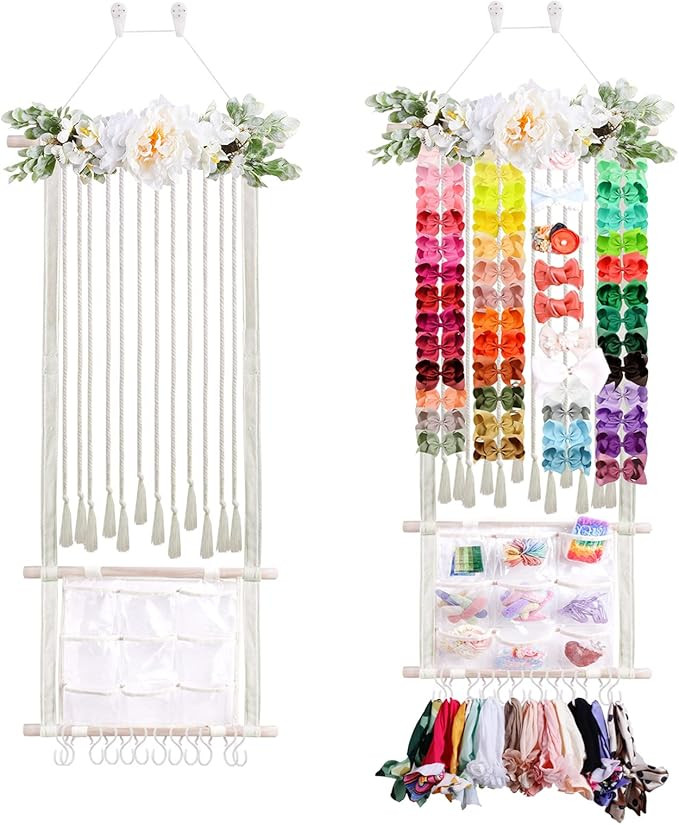 cherrboll Hair Bows Holder Headband Organizer for Girls, Hair Clips Hanger Storage with Hooks, Wa... | Amazon (US)