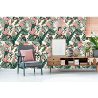 Jungle Wallpaper With Tropical Plants & Parrots, Peel Stick Wall Mural, Floral Decor, Temporary Wall | Etsy (US)
