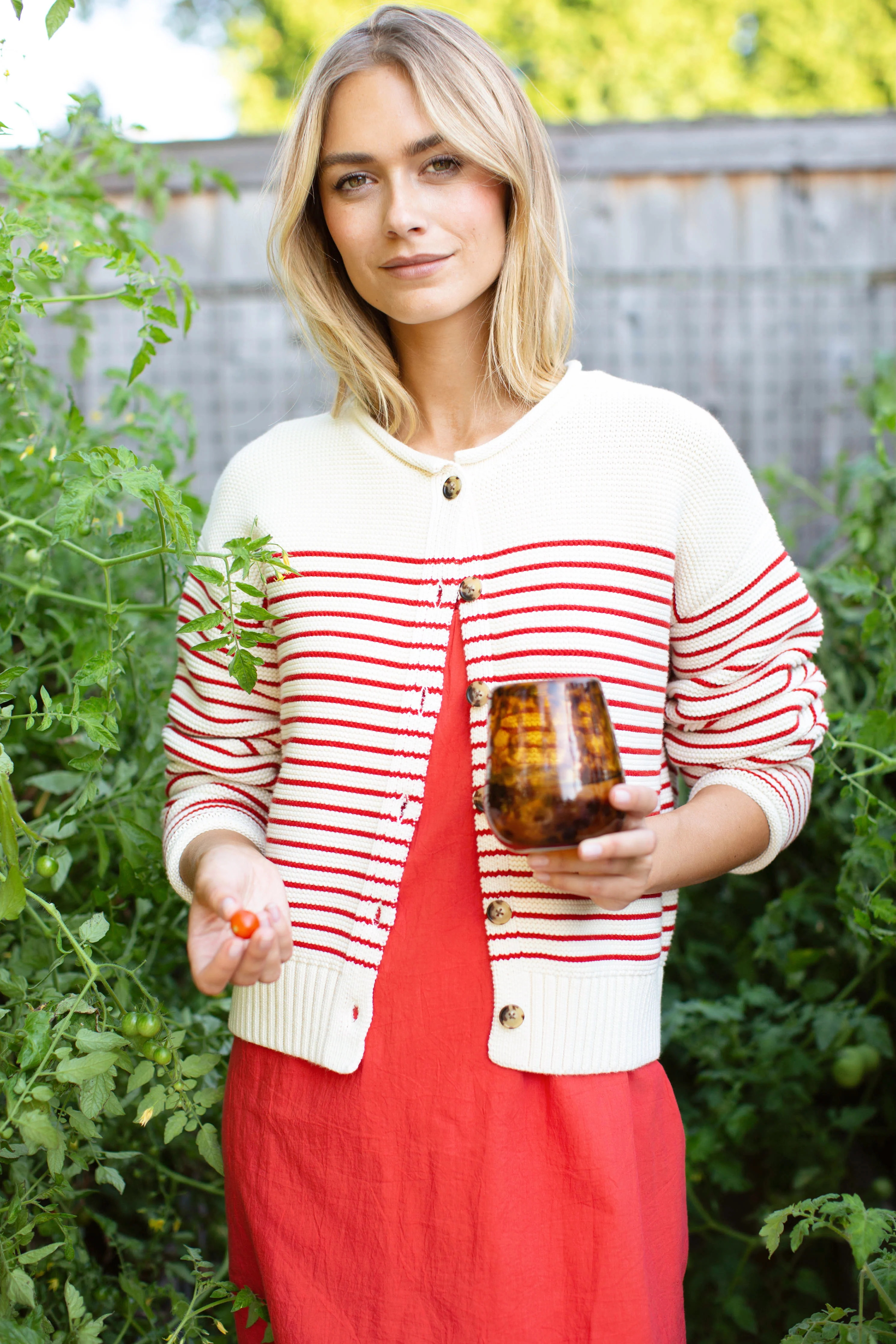 Martha Cardigan - Ivory/Red Stripe | Marea