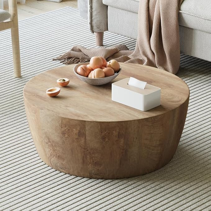 Rustic Drum Coffee Table for Living Room Round Center Table Modern Drum-Shape Wooden Cocktail Tab... | Amazon (US)