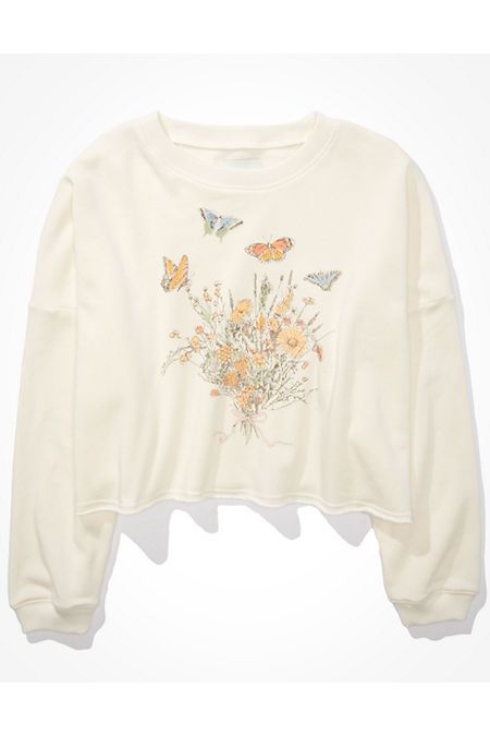AE Forever Cropped Crew Neck Sweatshirt | American Eagle Outfitters (US & CA)