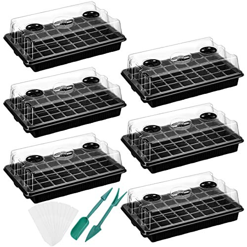 Youeon 6 Pack Seed Starter Tray with Adjustable Humidity Dome, Seed Starter Kit 240 Cells Total Tray, Garden Propagator Set with Planter Labels and Seedling Tools, Seedling Tray Kits, Black | Amazon (US)
