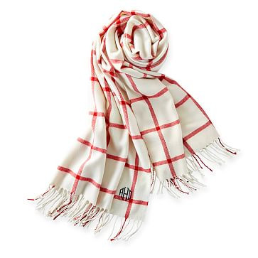 Blanket Scarf, Ivory-Red Windowpane | Mark and Graham