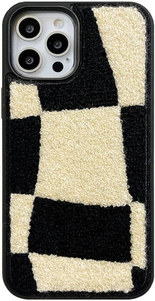Trendy Black White Checkered Phone Case for iPhone 15 Pro Max Aesthetic Retro Irregular Grid Desi... | Amazon (US)