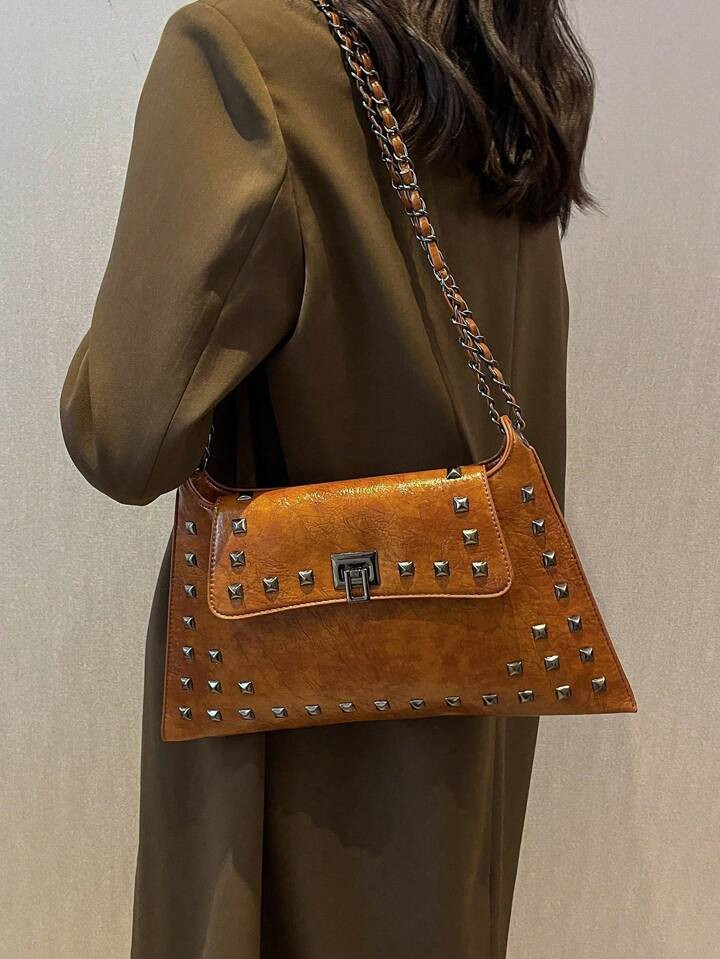 low tea 1pc Low Tea Solid Color PU Leather Twist Lock Closure Fashionable Crossbody Bag, Suitable... | SHEIN