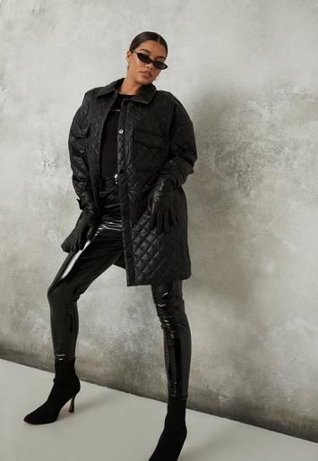 Missguided - Tall Black Faux Leather Quilted Shacket | Missguided (US & CA)