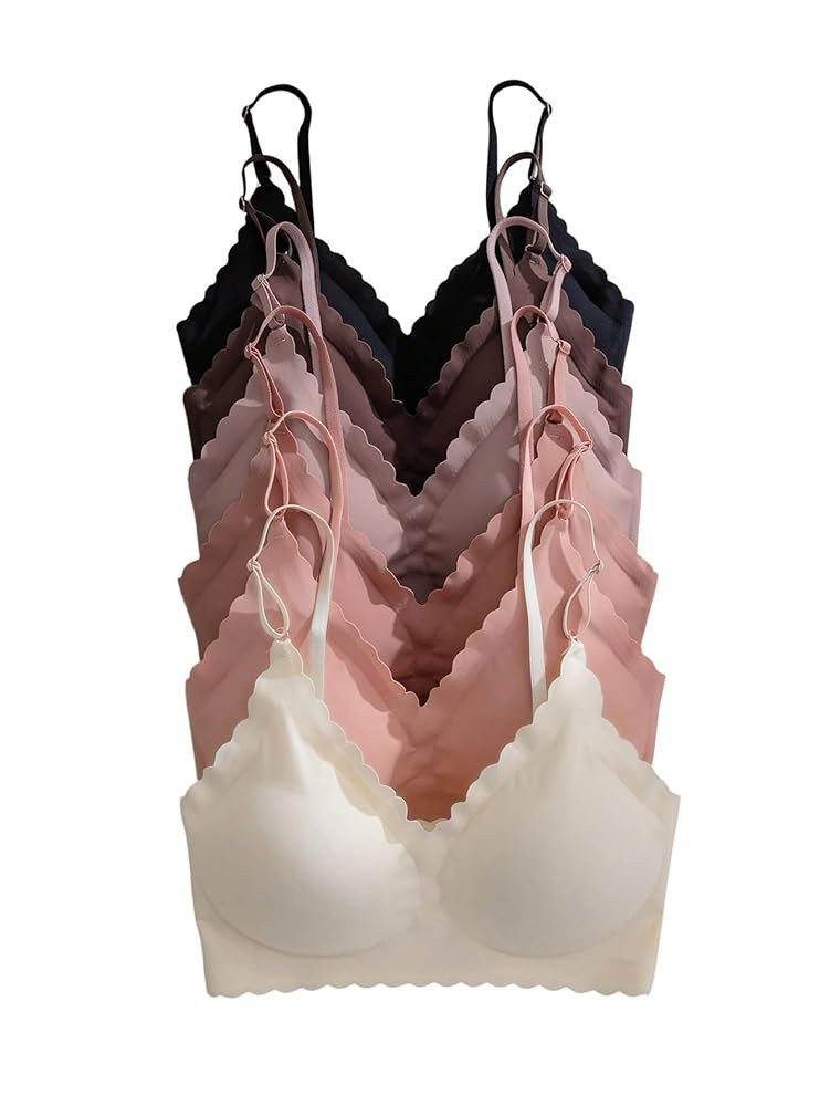 Women's 6 Pieces Bra Scallop Seamless Padded Comfy Wireless Bralettes Cami Tops | Amazon (US)