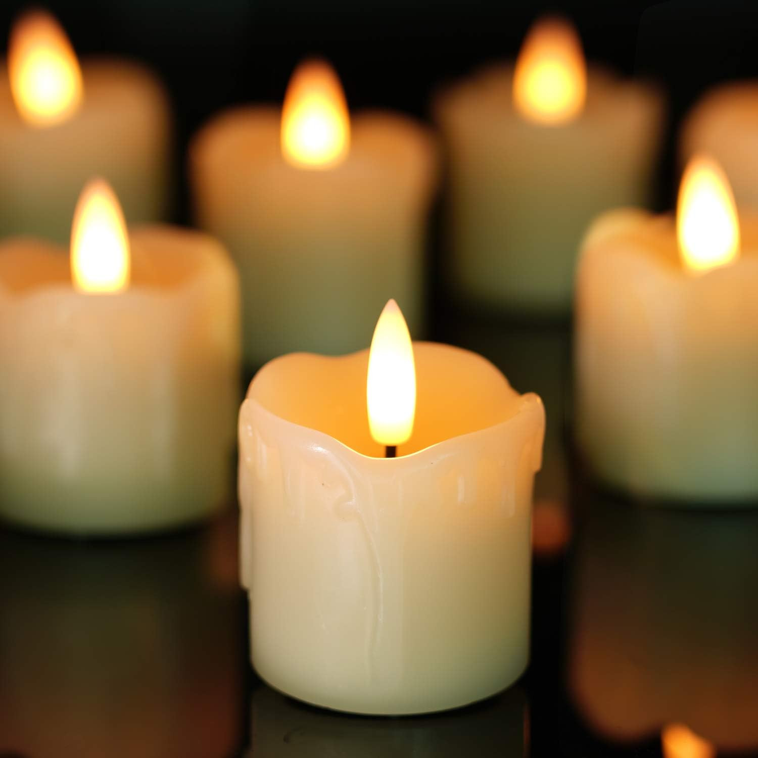 Homemory Flameless Votive Candles with Timer, 2" x 2" Real Wax, 400+Hour Realistic Black Wick Bat... | Amazon (US)