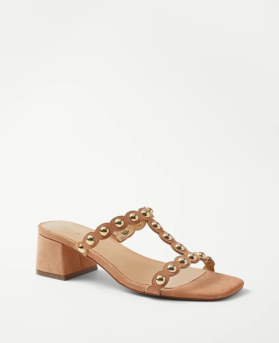 Studded Suede Block Heel Sandals | Ann Taylor (US)