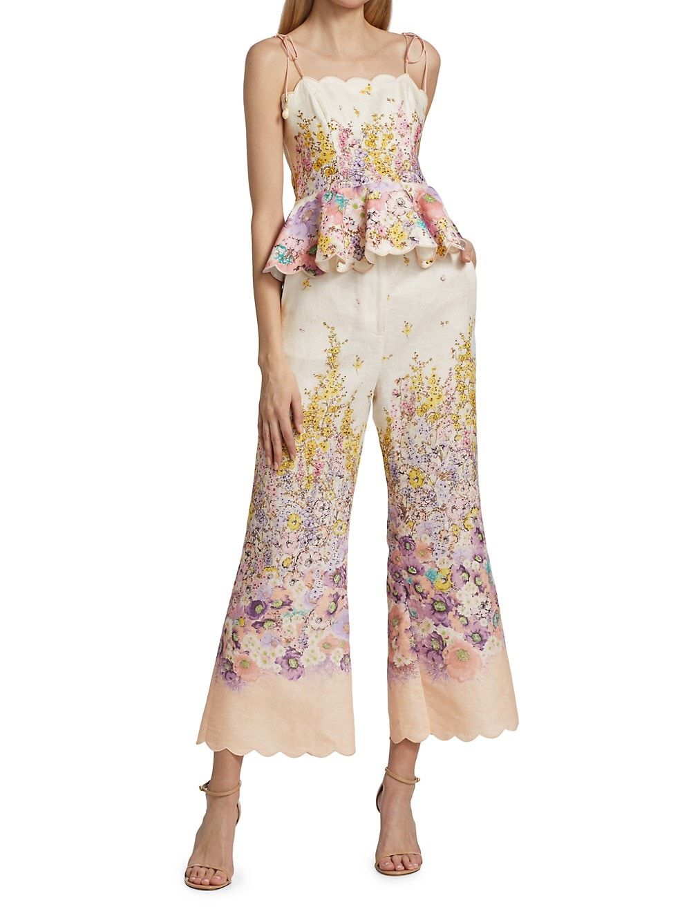 Jude Floral Flared Linen Crop Pants | Saks Fifth Avenue