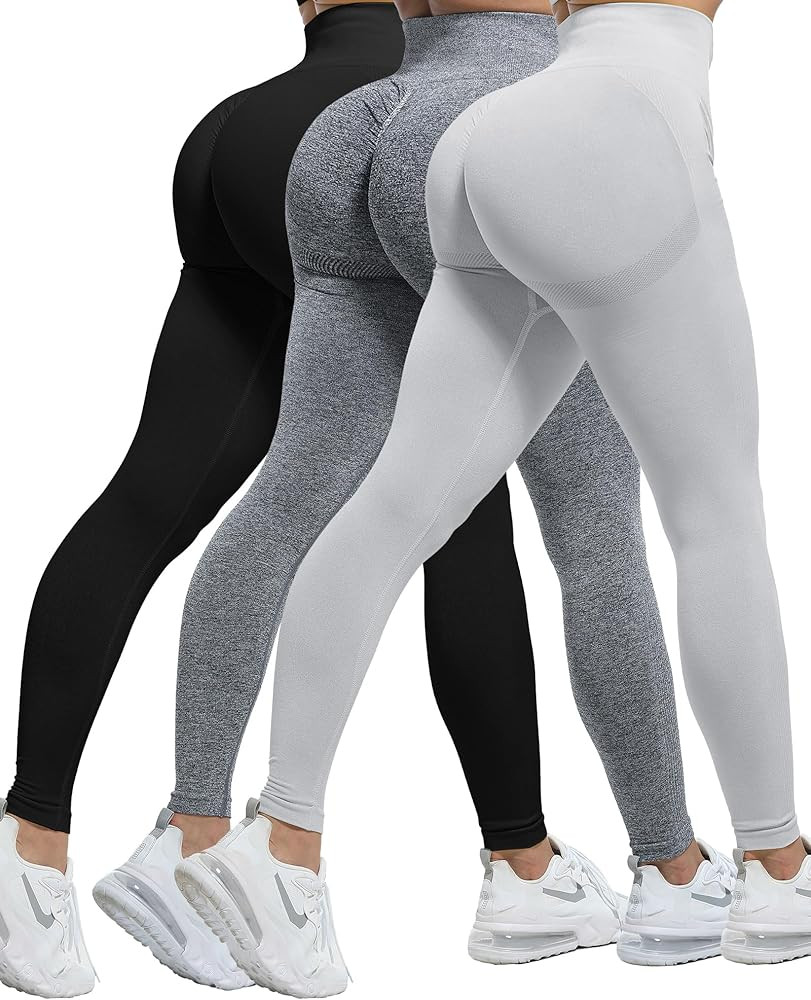 CHRLEISURE 3 Piece Workout Leggings Sets for Women, Gym Scrunch Butt Butt Lifting Seamless Leggin... | Amazon (US)