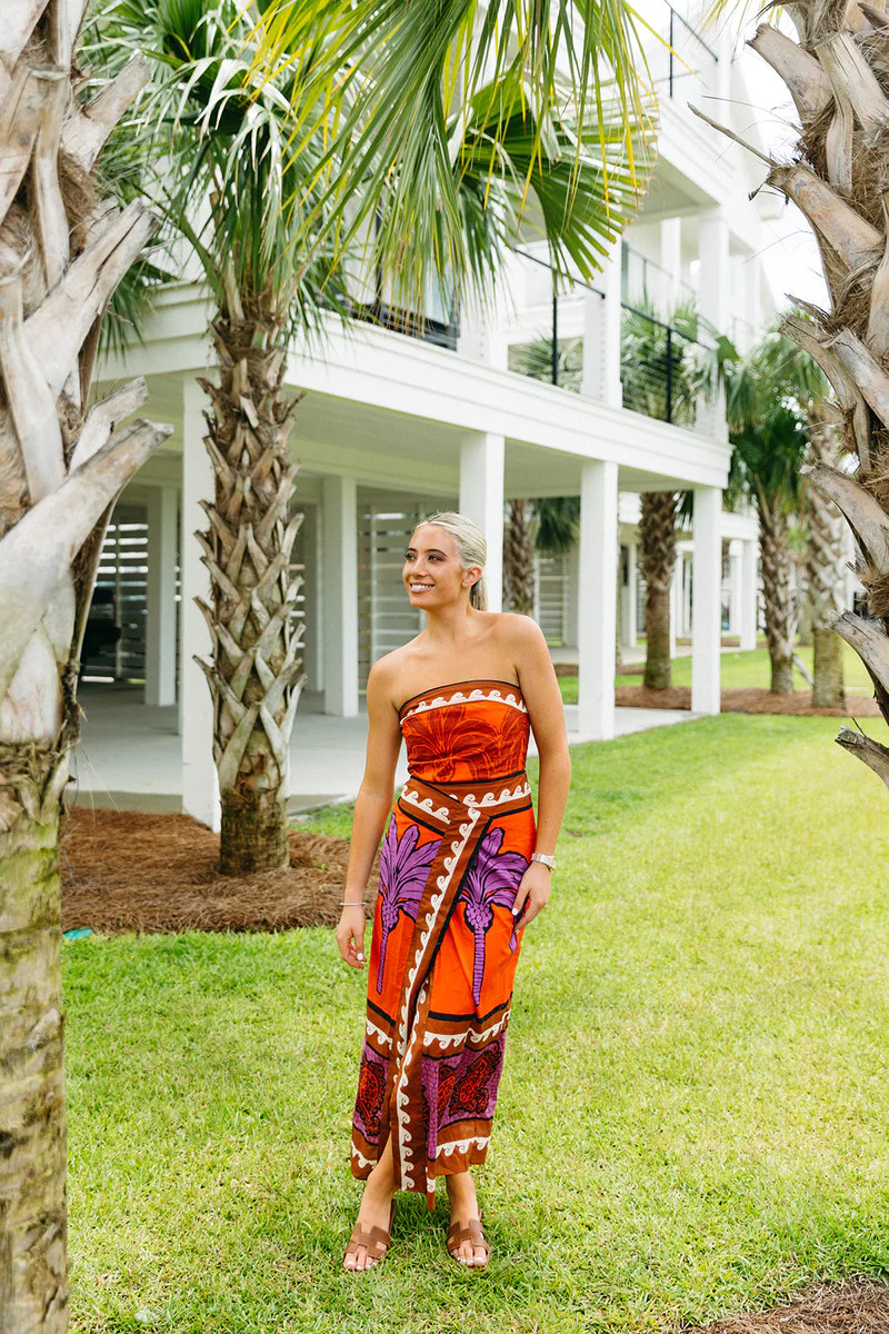 Caribbean Midi Dress - Orange/Multi | Triple Threads