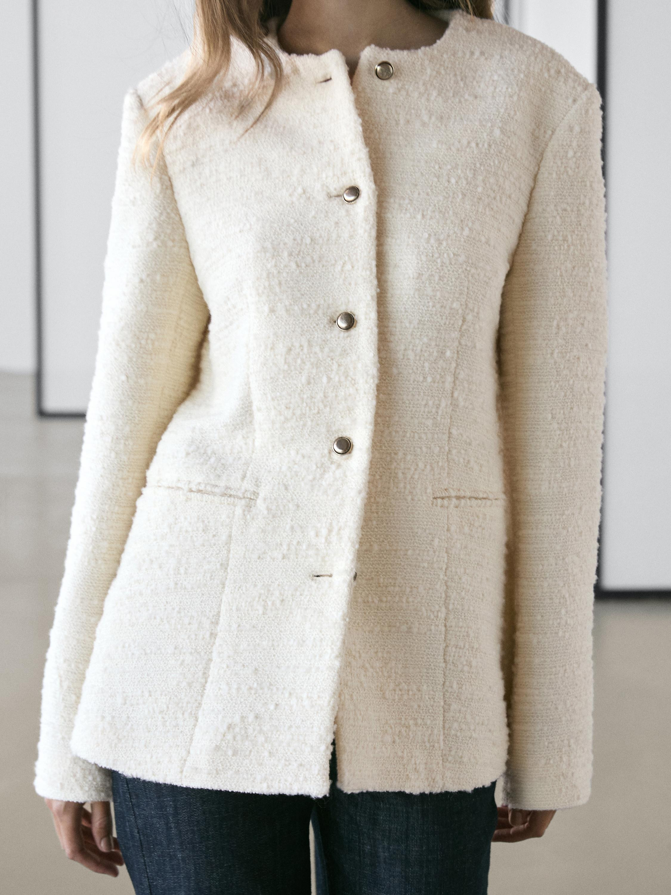 Textured wool blend jacket with rhinestone buttons | Massimo Dutti UK