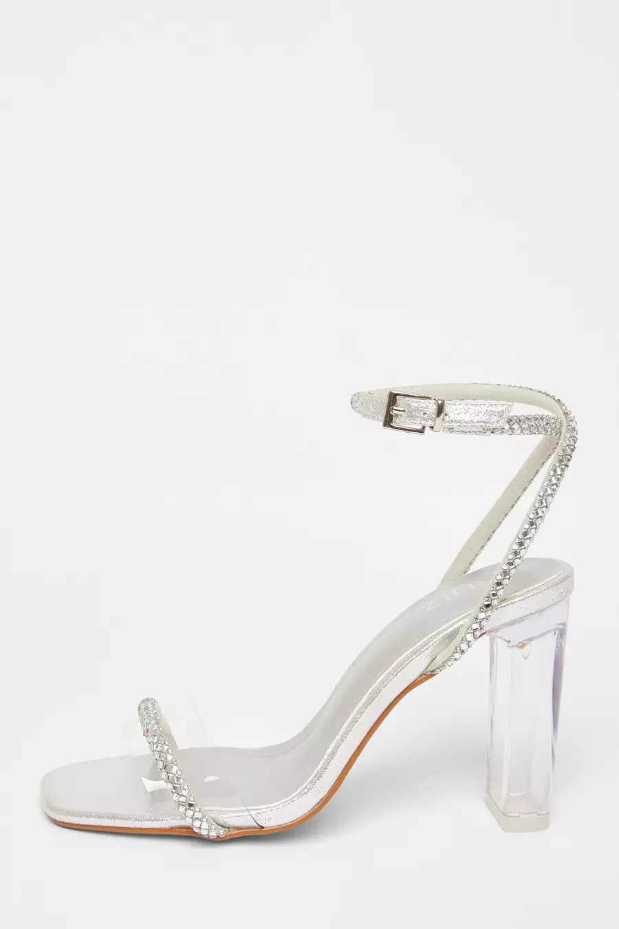 Silver Diamante Clear Block Heels | Quiz Clothing
