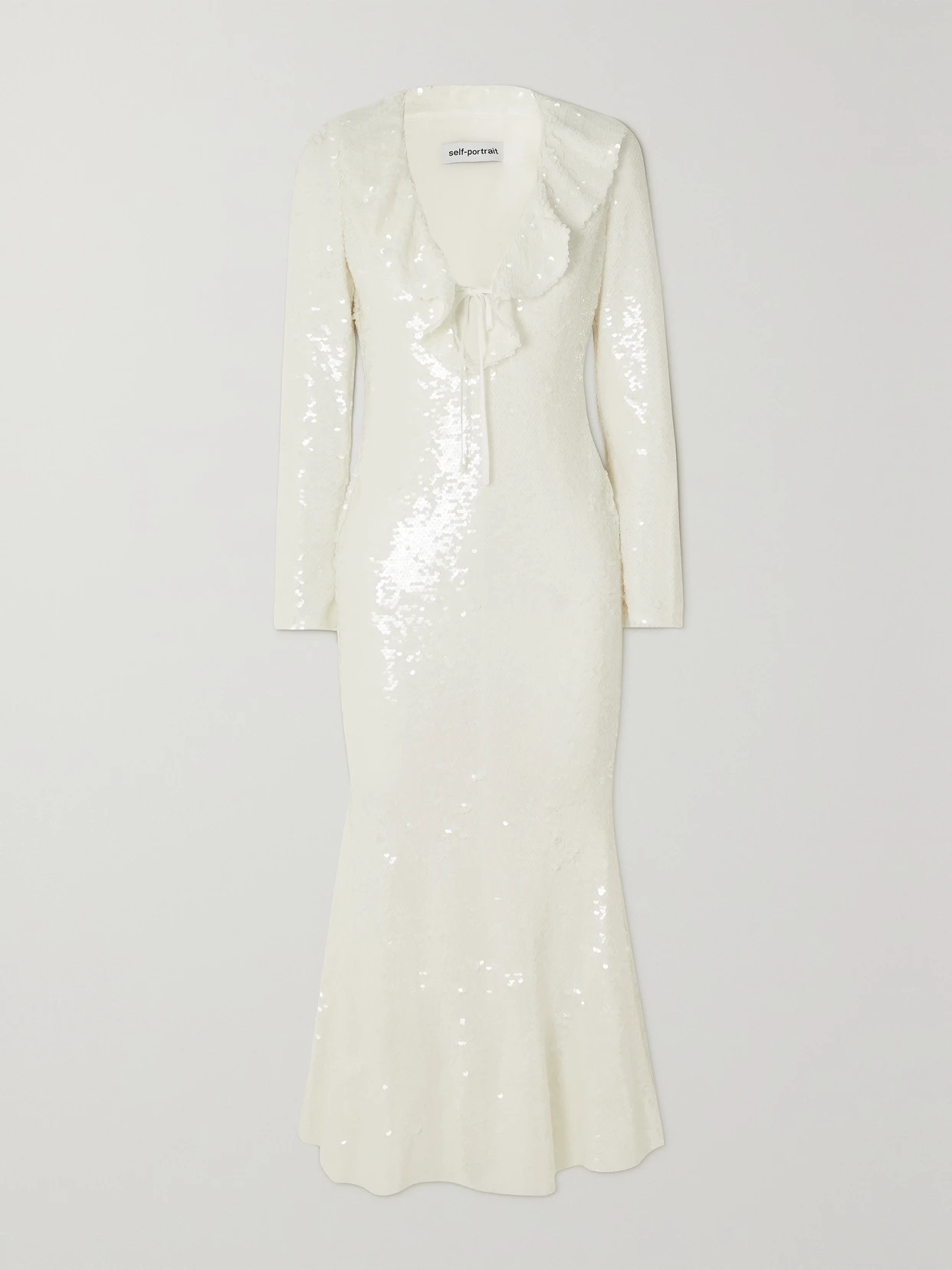 Self-Portrait - Ruffled Sequined Stretch-tulle Midi Dress - Cream | NET-A-PORTER (US)