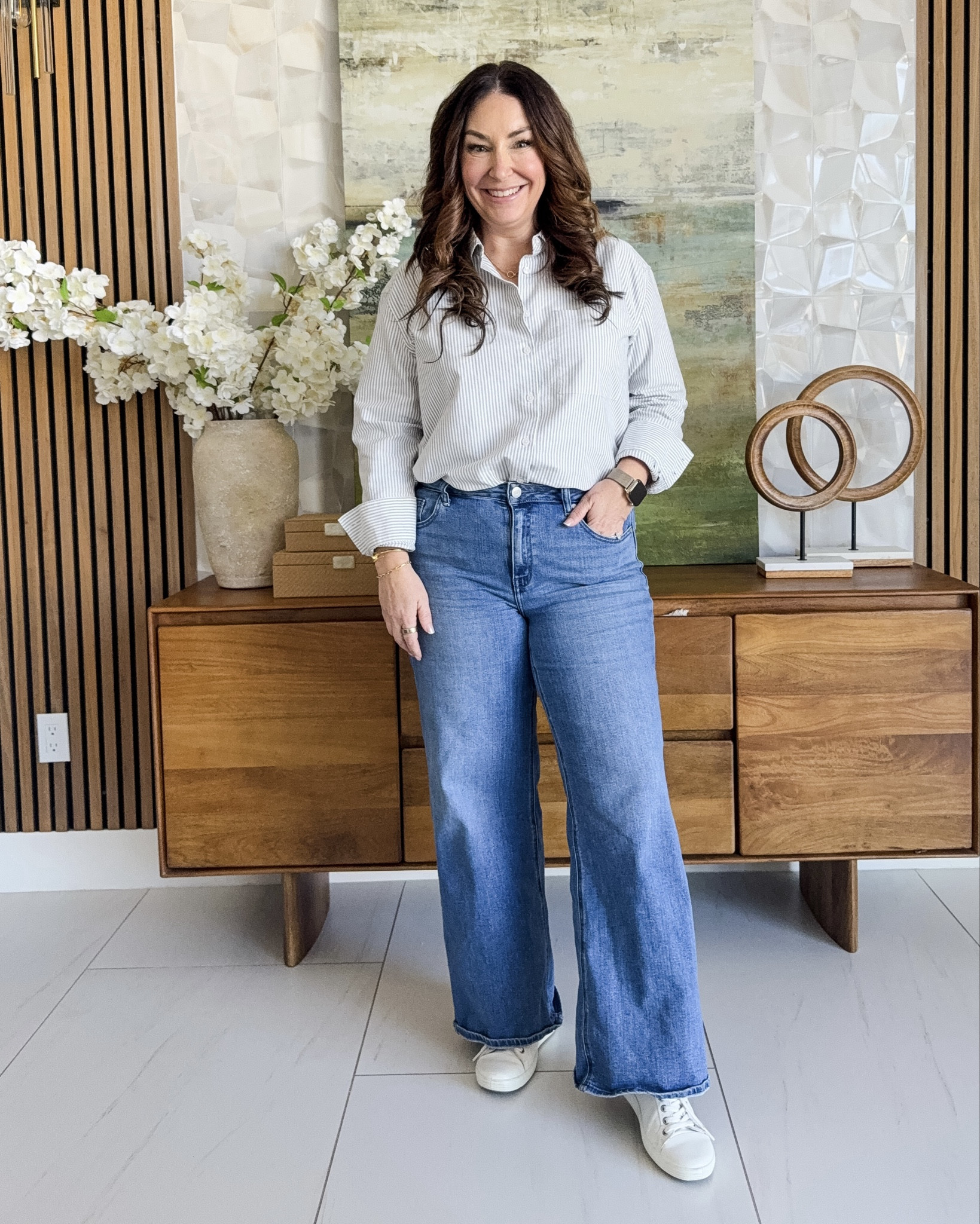 Quince Wide Leg Jeans and Oxford Shirt | Wearing shirt tts, L // Jeans, 31 with 30" inseam....great with sneakers! 

 

#LTKSeasonal #LTKOver40 #LTKMidsize