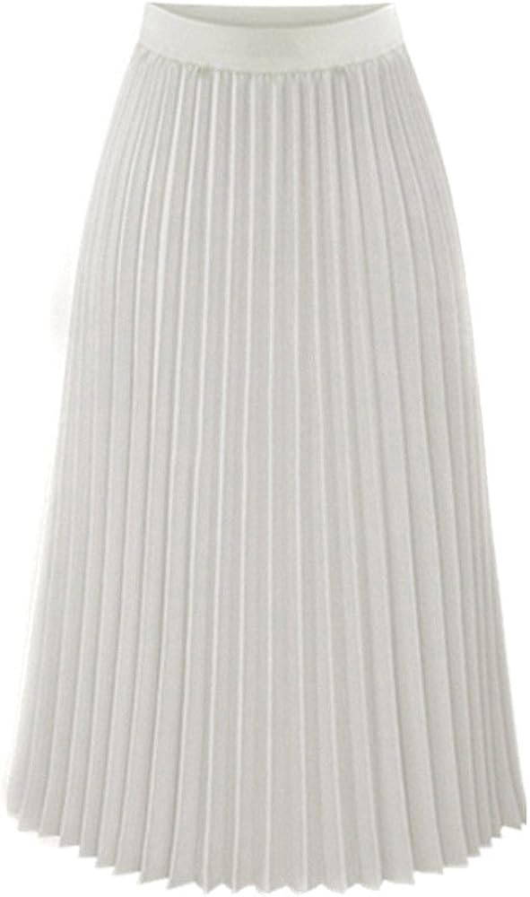 Pleated Elegant Midi Elastic Waist Skirt Wild Womens Solid Maxi Skirt | Amazon (UK)