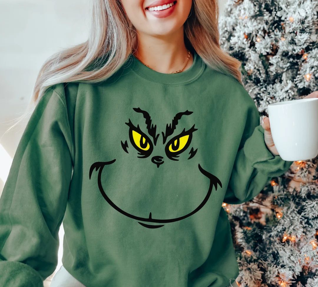 Grinch Face Sweatshirt, Christmas Sweatshirt, Grinch Sweatshirt, New Year Sweatshirt, Funny Chris... | Etsy (US)