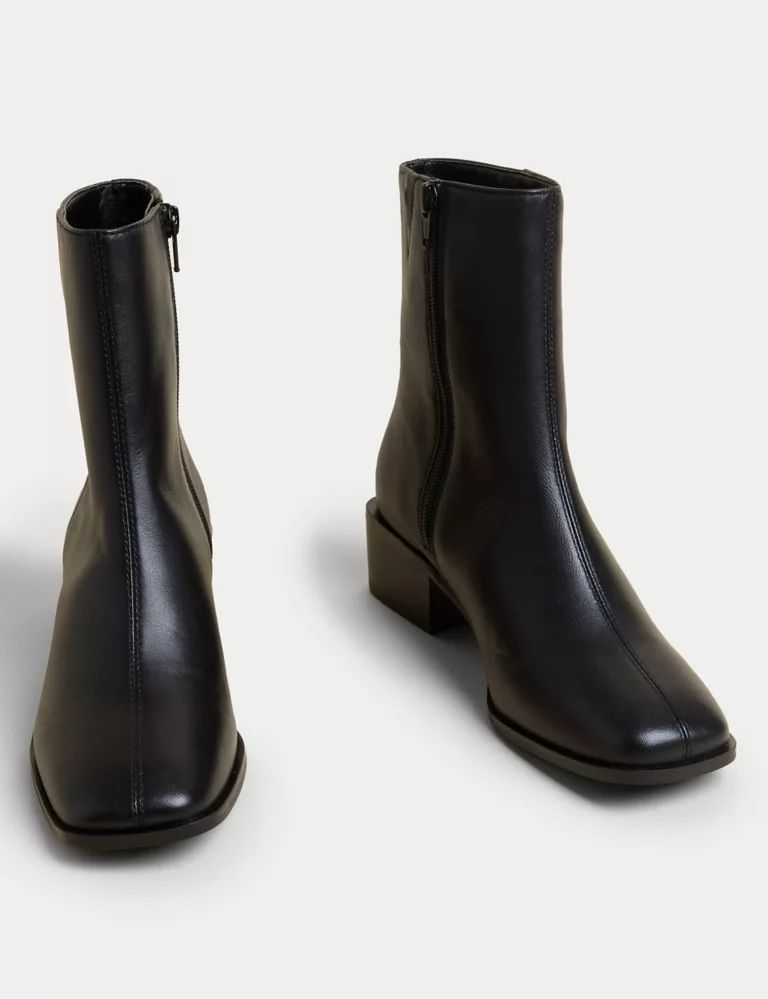 Leather Block Heel Square Toe Ankle Boots | Marks & Spencer (UK)