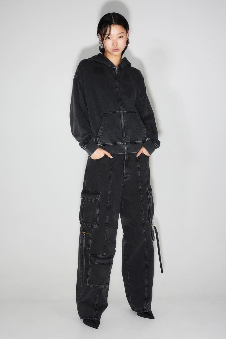 Oversized Hooded Jacket - Black/washed - Ladies | H&M US | H&M (US + CA)