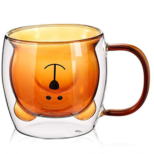 Patelai Cute Bear Tea Cup Double Wall Glass Milk Coffee Bear Mug with Handle Insulated Espresso Christmas Beer Cup Cute Birthday Gift for Women Men Valentine, 250 Ml/ 8. 4 oz(Brown,1 Piece) | Amazon (US)