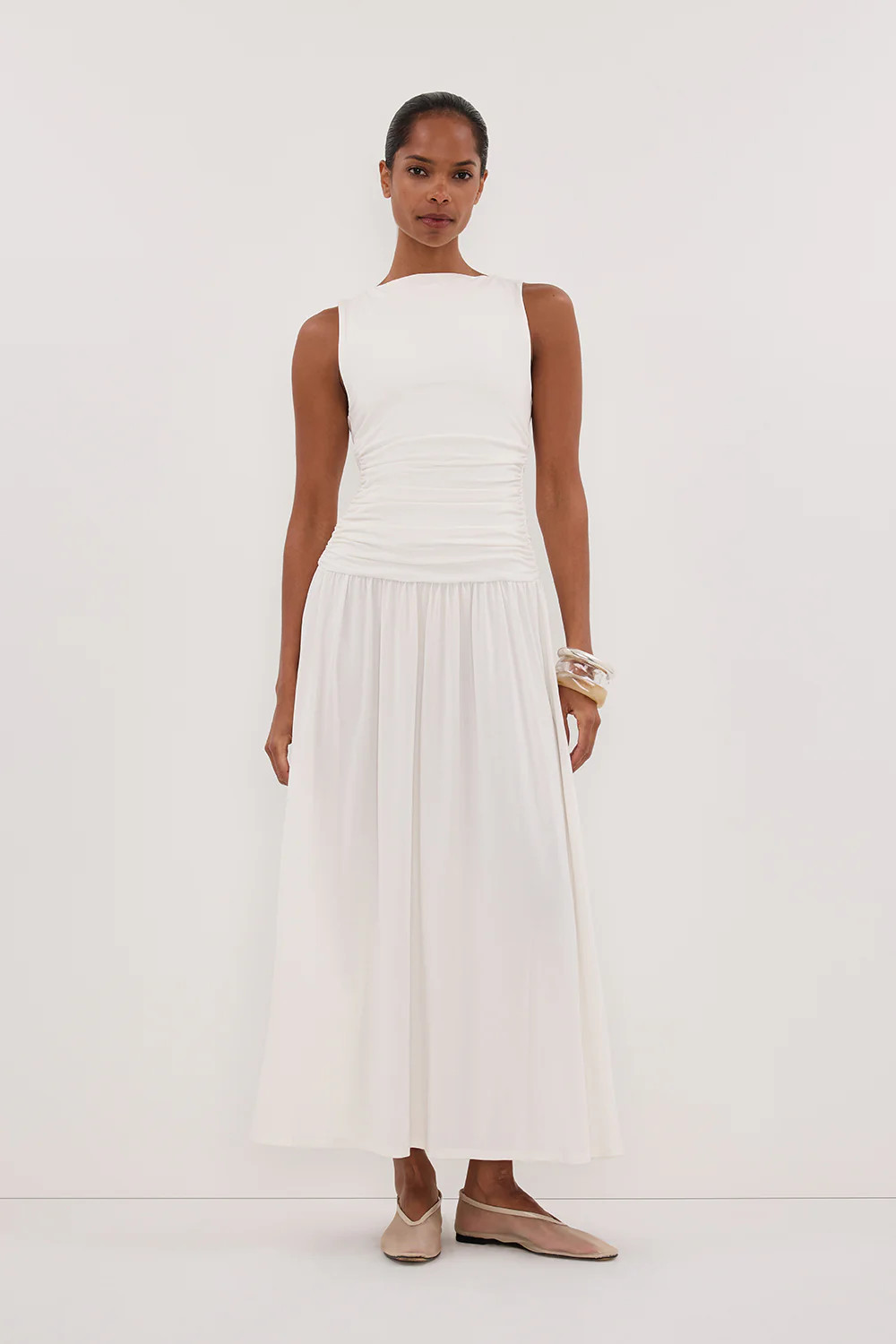 MEG OFF WHITE S/LESS MIDI DRESS | DISSH