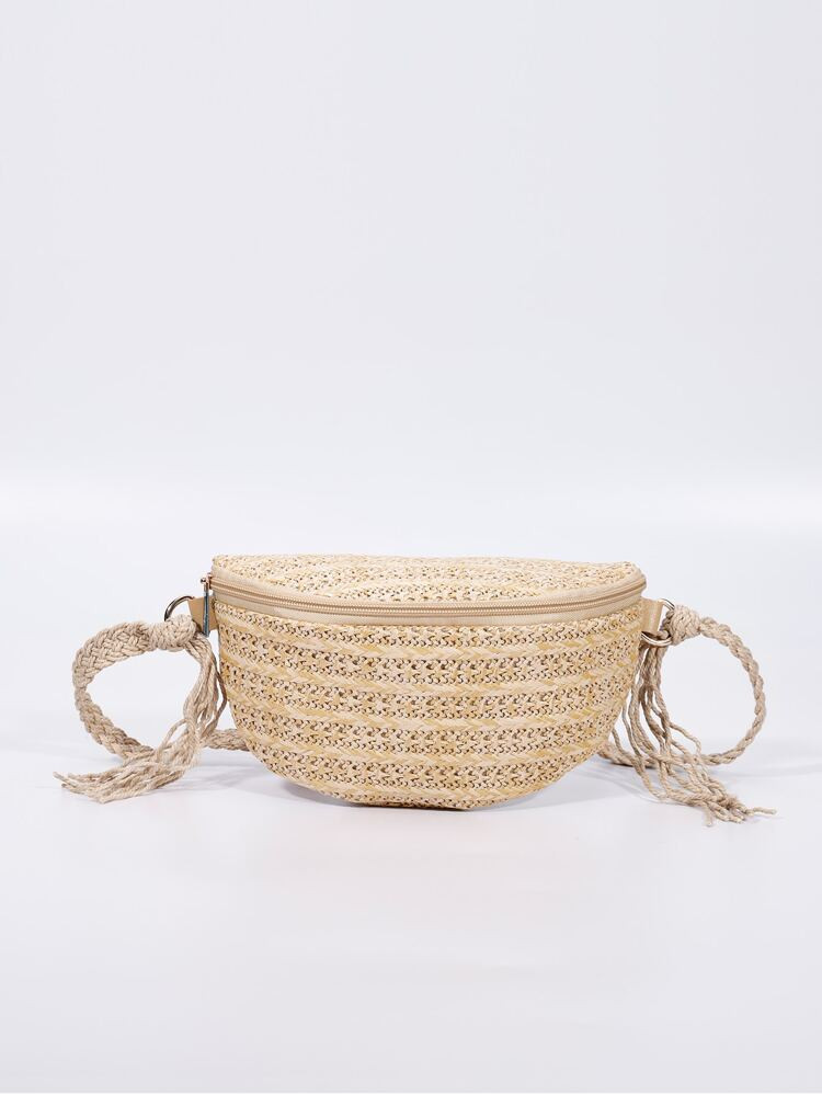 Fringe Trim Straw Bag | SHEIN