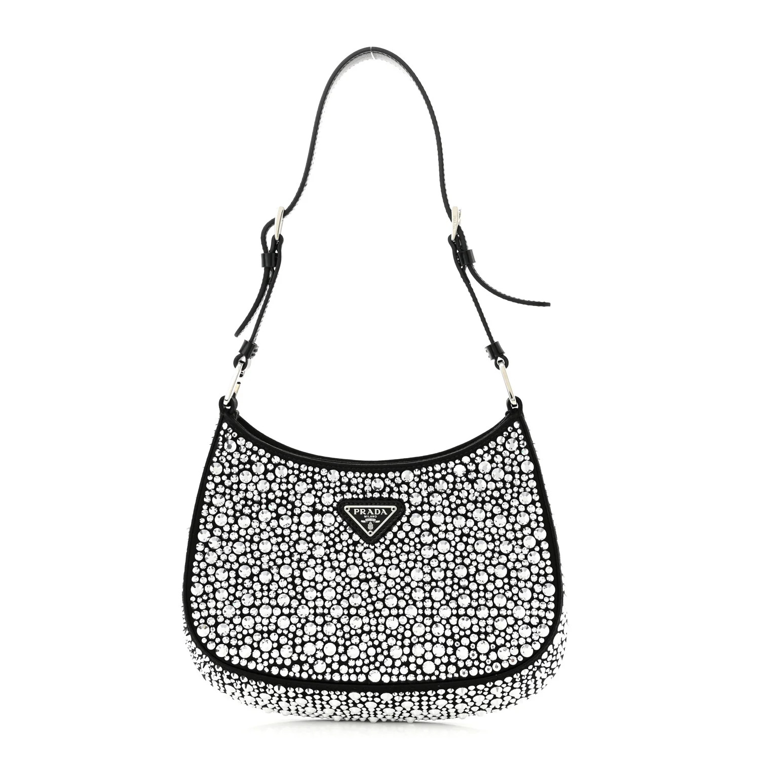 PRADA Satin Crystal Cleo Shoulder Bag Black | FASHIONPHILE (US)