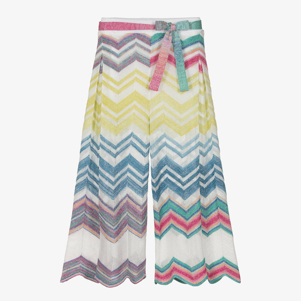 Girls Blue & Green Knitted Zigzag Trousers | Childrensalon