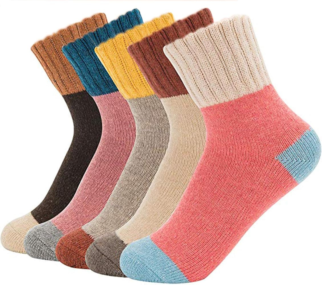 Double Couple 5 Pairs Women Socks Winter Warm Knit Wool Socks Vintage Casual Cozy Crew Socks Comf... | Amazon (US)
