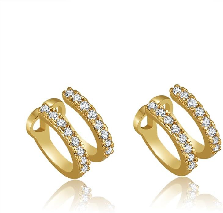 Obidos 14K Gold Plated Cubic Zirconia Sparkling Round Huggie Ear Cuff Gold Earrings for Women | C... | Amazon (US)