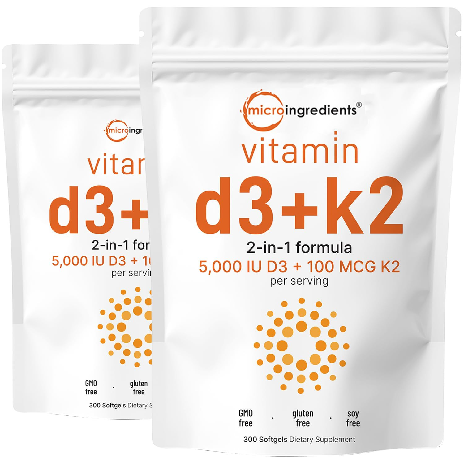 2 Pack Vitamin D3 5000IU Plus K2, 2 in 1 Formula, Vitamin D3 Liquid with Vitamin K2, 300 Soft-Gel... | Amazon (US)