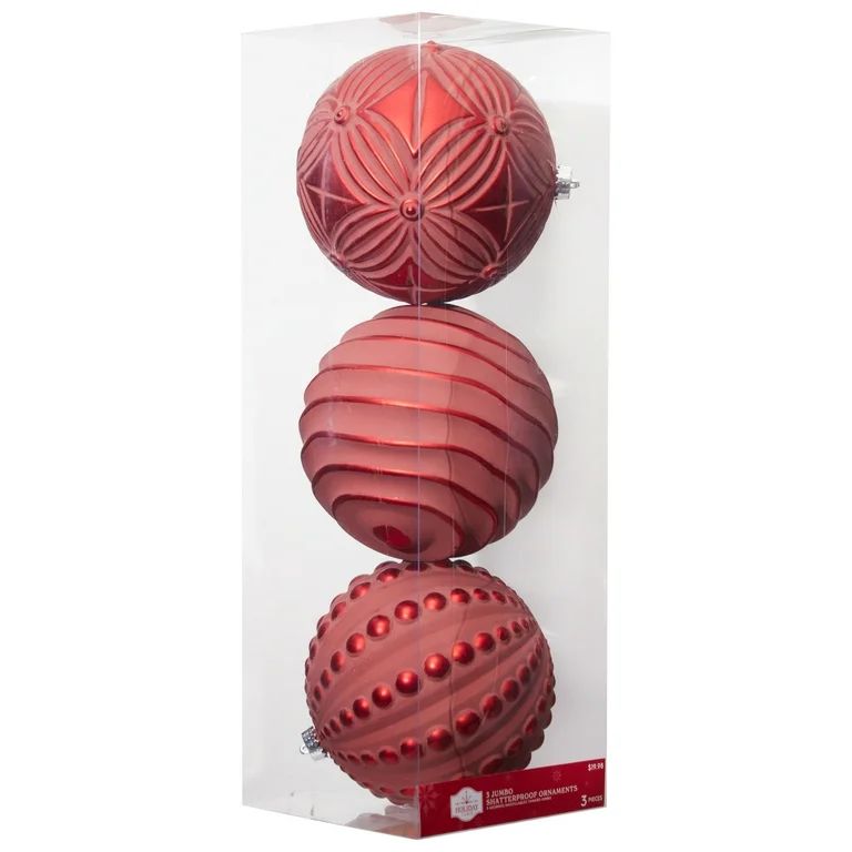 Red Shatterproof Christmas Ball Ornaments, 3 Pack, by Holiday Time | Walmart (US)