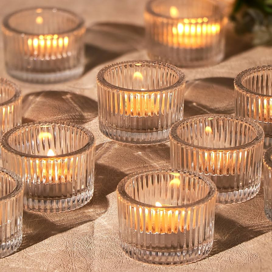 24 pcs Clear Tealight Candle Holders, Glass Votive Candle Holders for Table Centerpiece, Home Dec... | Amazon (US)