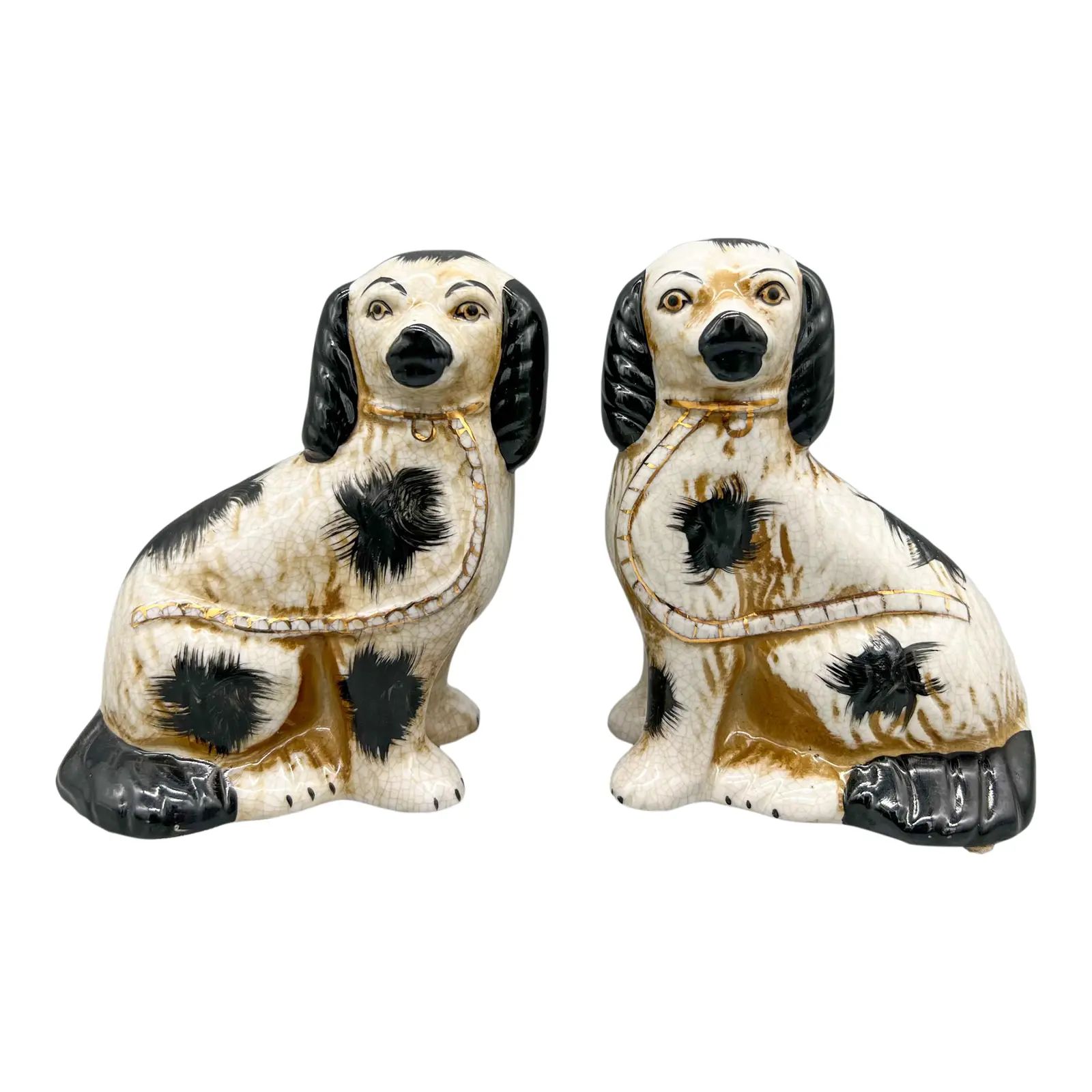 20th Century Staffordshire White and Black Spaniel Dogs - a Pair | Chairish