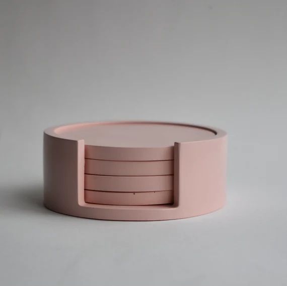 Pastel Pink Coaster Set  4 Coasters with Holder  Casted  | Etsy | Etsy (US)