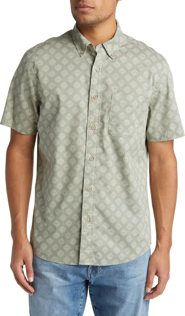 x Doug Good Feather Playa Regular Fit Print Short Sleeve Button-Down Shirt | Nordstrom