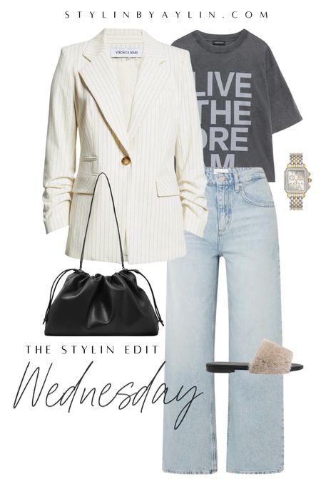 OOTD- Wednesday edition, casual style, blazer, denim jeans, crossbody bag, graphic tee #StylinbyAylin #Aylin

#LTKstyletip