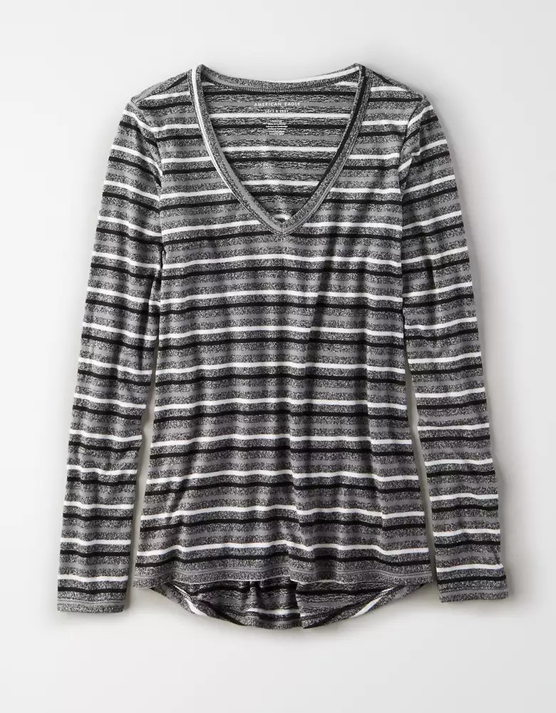 AE Soft & Sexy Plush Long Sleeve V-Neck T-Shirt | American Eagle Outfitters (US & CA)