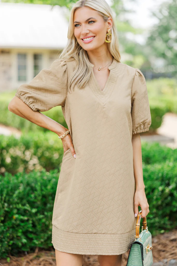 At A Glance Taupe Quilted Dress | The Mint Julep Boutique