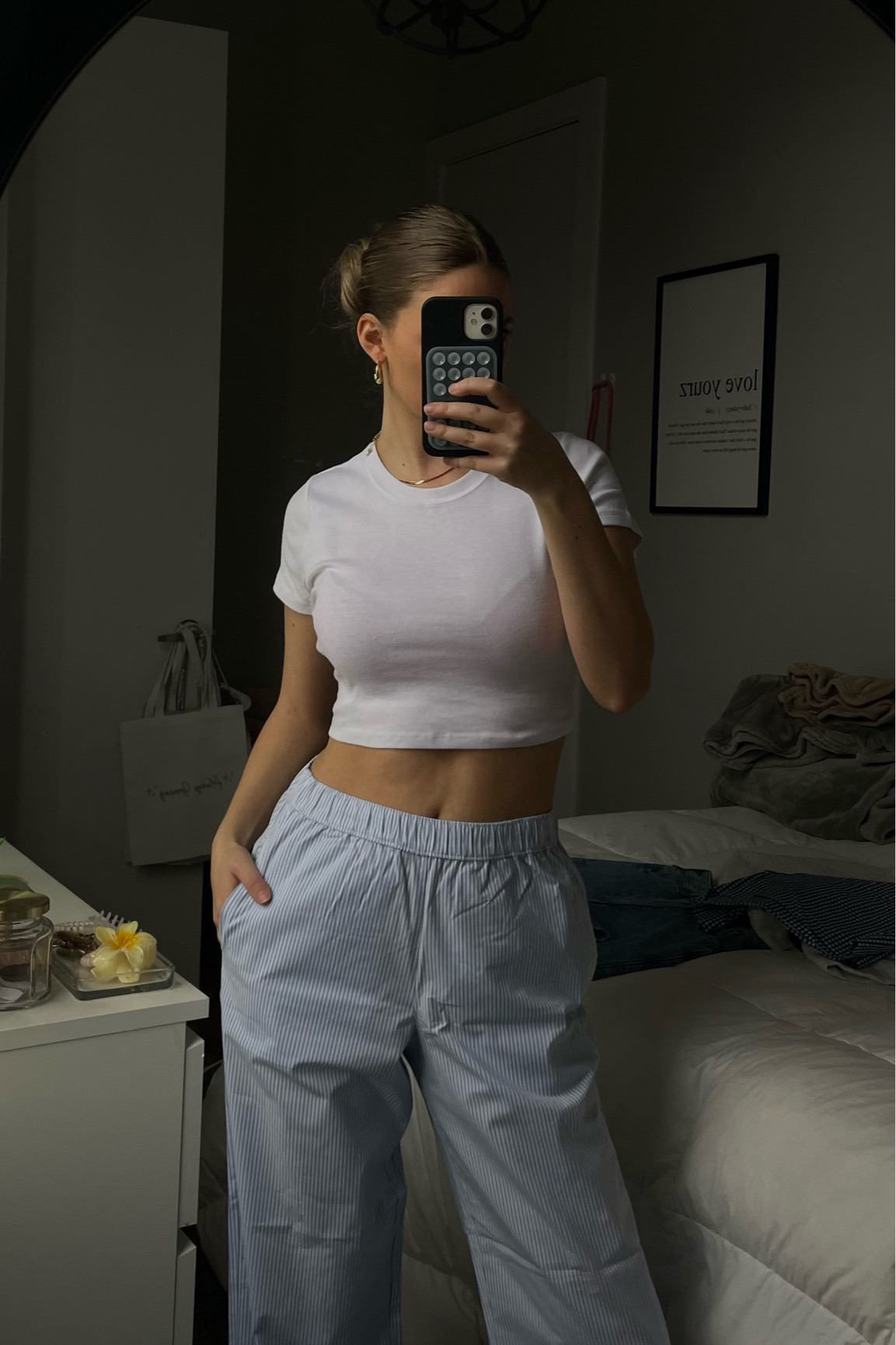 pjs, pajama pants, striped pants, baby tee, hollister 

#LTKfindsunder100 #LTKfindsunder50 #LTKstyletip